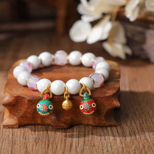 Gold Swallowing Beast Family Charm Liuli Glass Colorful Porcelain Bead Luck Bracelet - 图片 5