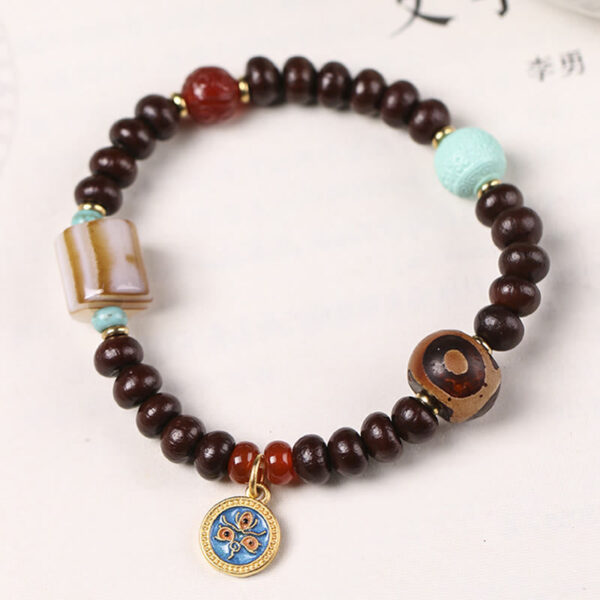 Natural Tibet Purple Bodhi Seed Dzi Bead God of Wealth Wisdom Bracelet - 图片 7