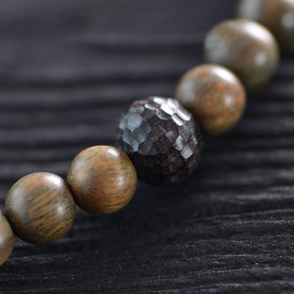 Tibetan Green Sandalwood Ebony Wood Three-eyed Dzi Bead Fu Character Balance Peace Double Wrap Bracelet - 图片 11