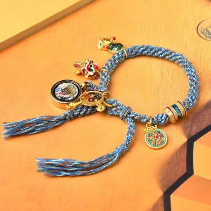 Buddha Stones Tibetan Zakiram Goddess of Wealth Thangka Luck Prayer Wheel Braid String Bracelet - 图片 4