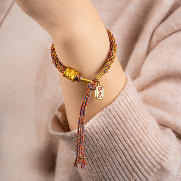 Handmade Multicolored Tibetan Om Mani Padme Hum Ruyi Auspicious Charm Braided Bracelet - 图片 2