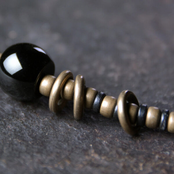 Buddha Stones Ebony Wood Dzi Bead Copper Peace Couple Bracelet Necklace Pendant - 图片 11