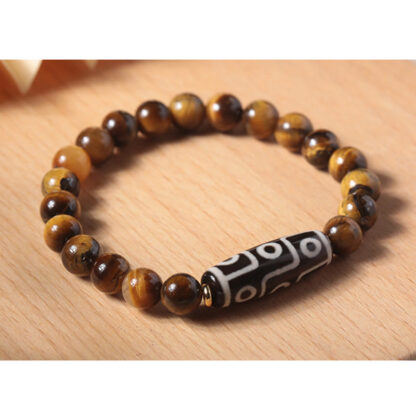Tibetan Tiger Eye Tourmaline Nine-Eye Dzi Bead Protection Bracelet - 图片 4