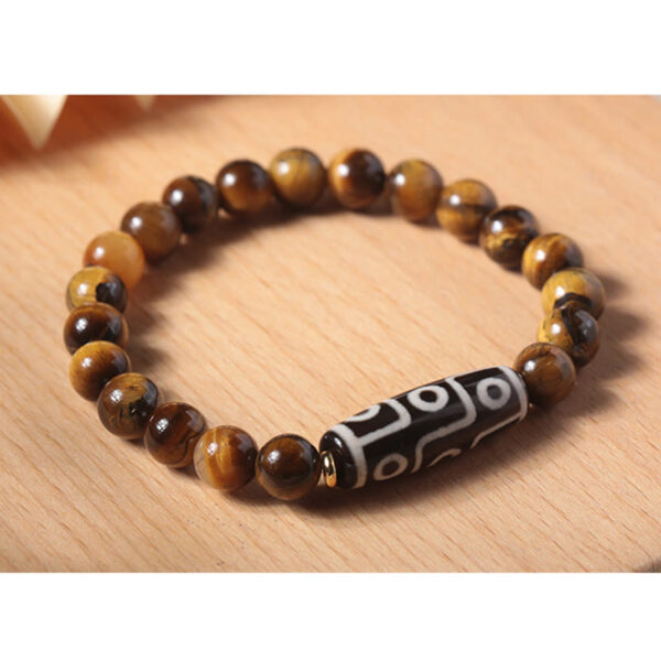 Tibetan Tiger Eye Tourmaline Nine-Eye Dzi Bead Protection Bracelet - 图片 4