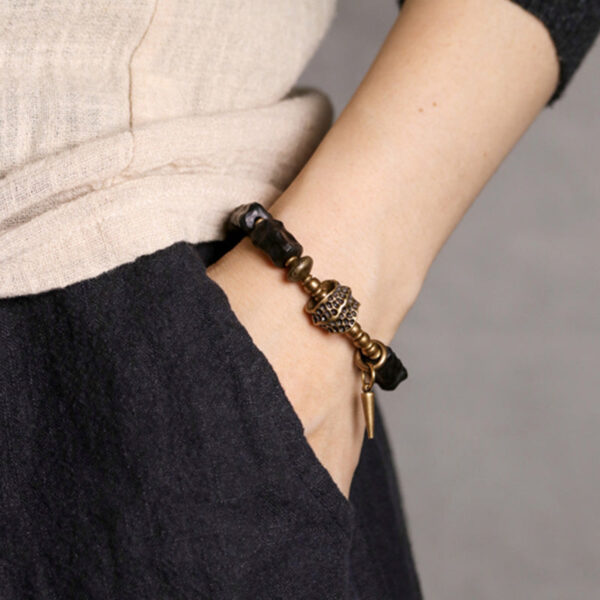 Buddha Stones Ebony Wood Copper Balance Protection Couple Bracelet - 图片 3