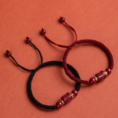 Tibet Cinnabar Om Mani Padme Hum Engraved Blessing Braided Bracelet - 图片 17
