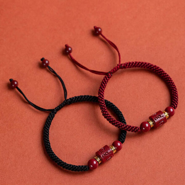 Tibet Cinnabar Om Mani Padme Hum Engraved Blessing Braided Bracelet - 图片 17