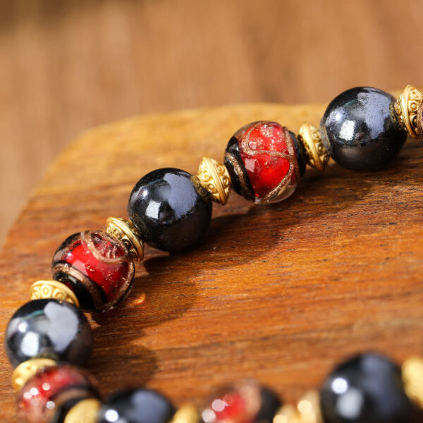 Tibetan Zakiram Goddess of Wealth Liuli Glass Incense Ash Porcelain Bead Luck Bracelet - 图片 5