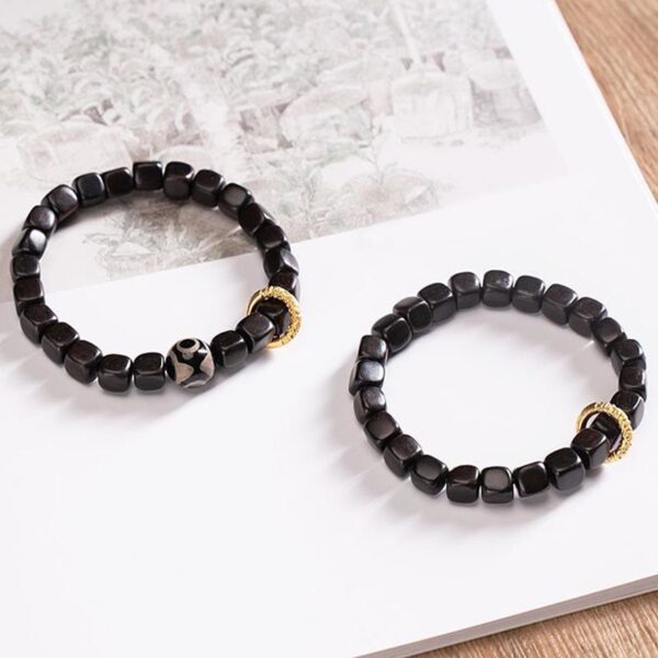 Tibetan Ebony Wood Dzi Bead Balance Calm Bracelet - 图片 2
