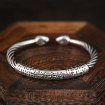 Buddha Stones Tibetan Om Mani Padme Hum Heart Sutra Purity Cuff Bracelet - 图片 2