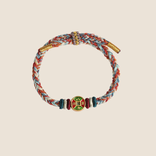 Colorful Rope Wealth Comes From All Directions Handmade Eight Thread Peace Knot Luck Bracelet - 图片 7