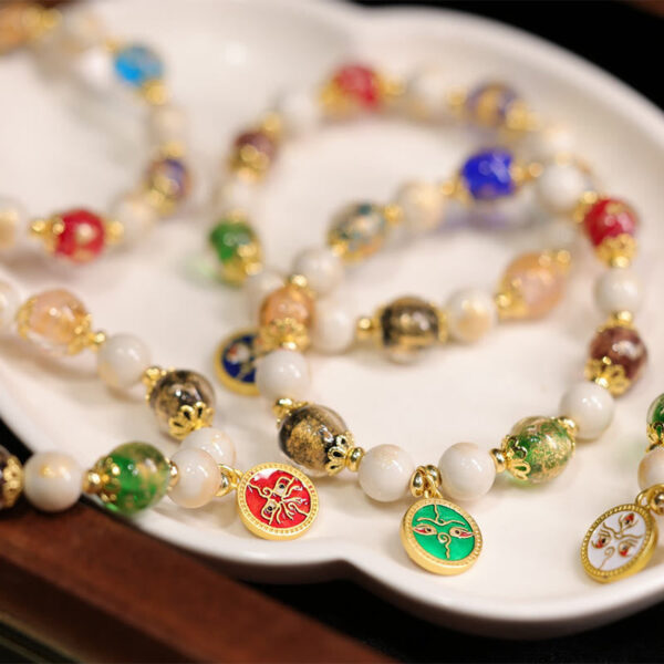 Tibetan Five God Of Wealth Fortune Liuli Glass Bead Incense Ash Porcelain Bead Charm Bracelet - 图片 9