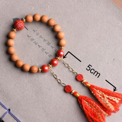 Tibetan Natural Peach Wood Cinnabar PiXiu Wealth Tassels Bracelet - 图片 9