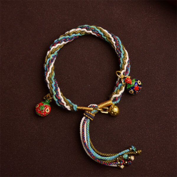 Handmade Gold Swallowing Beast Family Healing Reincarnation Knot Braid Bracelet - 图片 3