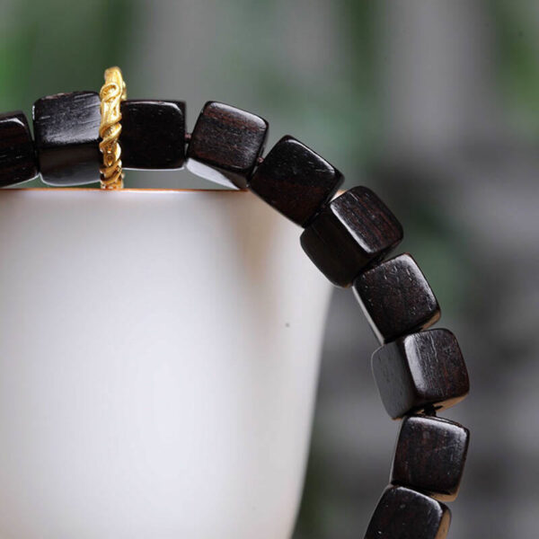 Tibetan Ebony Wood Square Beads Peace Calm Bracelet - 图片 4