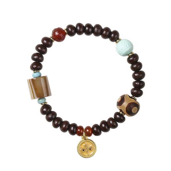 Natural Tibet Purple Bodhi Seed Dzi Bead God of Wealth Wisdom Bracelet - 图片 9