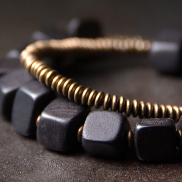 Tibetan Ebony Wood Copper Peace Double Wrap Bracelet - 图片 4