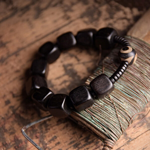 Buddha Stones Tibetan Ebony Wood Dzi Bead Strength Bracelet - 图片 5