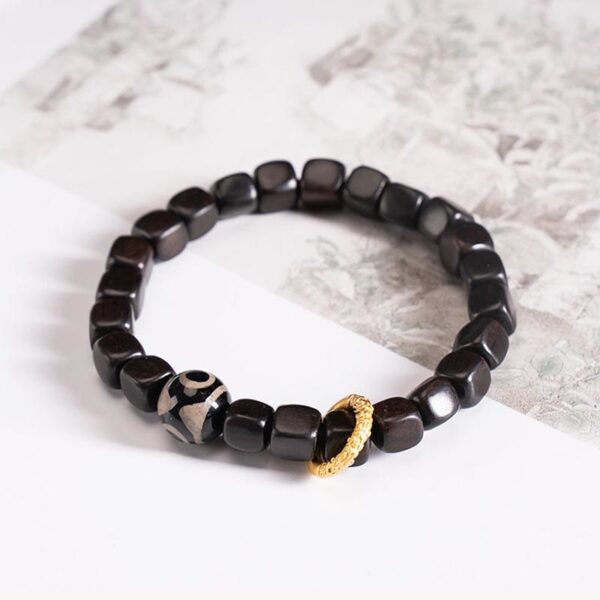 Tibetan Ebony Wood Dzi Bead Balance Calm Bracelet - 图片 3