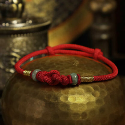 Buddha Stones Red String Jade Luck Fortune Knot Braided String Bracelet - 图片 6