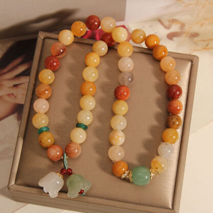 Tibet Natural Golden Silk Jade Double Layer Bell Orchid Luck Bracelet - 图片 8