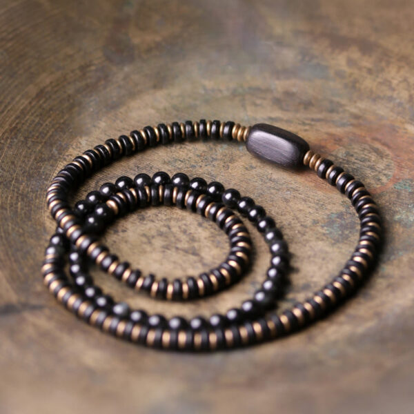 Buddha Stones Rainbow Obsidian Ebony Wood Copper Healing Triple Wrap Bracelet - 图片 11