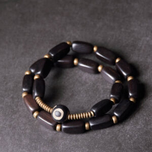 Tibet Ebony Wood Dzi Bead Copper Balance Double Wrap Bracelet