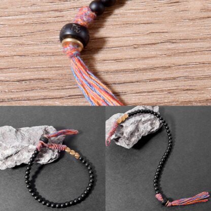 Buddha Stones Handmade Tibetan Black Onyx Tassel Bracelet - 图片 7