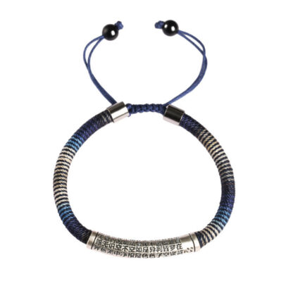 999 Sterling Silver Heart Sutra Calm Handmade Braided Bracelet - 图片 11