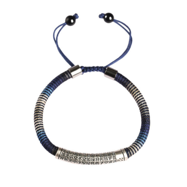 999 Sterling Silver Heart Sutra Calm Handmade Braided Bracelet - 图片 11