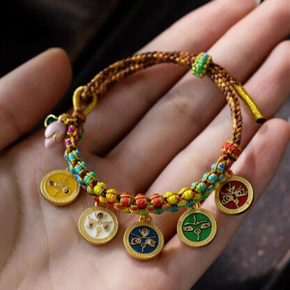Tibetan Colorful Rope Five God Of Wealth Luck Braid Bracelet - 图片 5