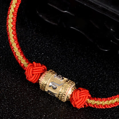 Buddha Stones 925 Sterling Silver Om Mani Padme Hum Prayer Wheel Luck Strength Red String Bracelet - 图片 4