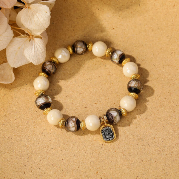 Tibetan Zakiram Goddess of Wealth Charm Liuli Glass Incense Ash Porcelain Bead Protection Bracelet - 图片 15