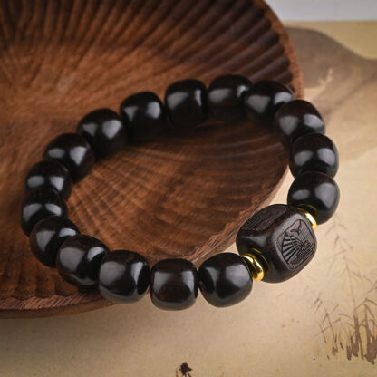Tibetan Ebony Wood Barrel Beads Lucky And Treasure Balance Bracelet - 图片 2