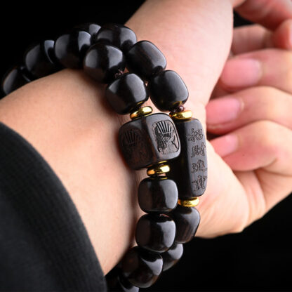Tibetan Ebony Wood Barrel Beads Lucky And Treasure Balance Bracelet - 图片 17