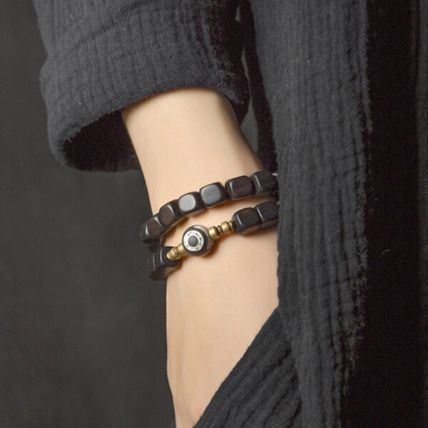 Buddha Stones Ebony Wood Dzi Bead Copper Peace Couple Bracelet - 图片 11