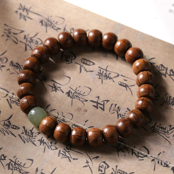 Natural Abelia Biflora Wood Hetian Jade Bamboo Bead Warding Off Evil Spirits Bracelet - 图片 12