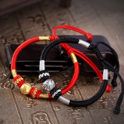 Buddha Stones 999 Sterling Silver Round Copper Coin Protection Luck Beaded String Bracelet - 图片 5