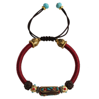 Buddha Stones Handmade Tibetan Turquoise Om Mani Padme Hum Strength Braided Bracelet - 图片 9