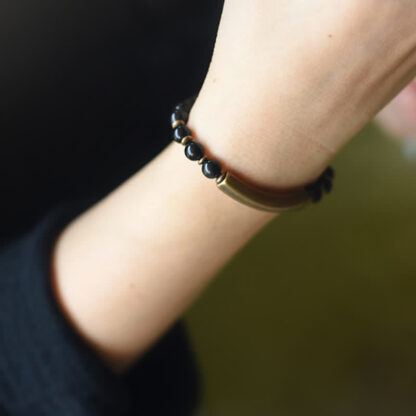 Buddha Stones Red Jasper Moss Agate Black Obsidian Crystal Copper Peace Couple Bracelet - 图片 22