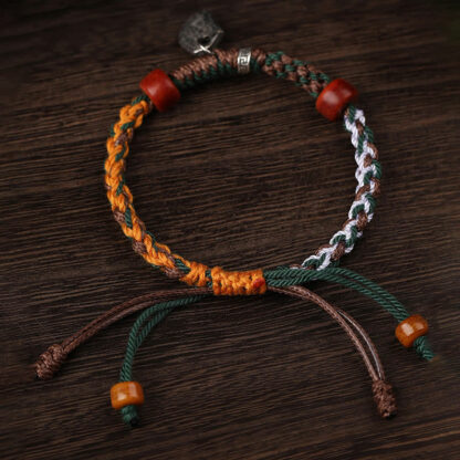 Handmade Tibetan Silver 925 Sterling Silver Zakiram Goddess of Wealth Camel Bone Protection Braided Bracelet - 图片 4