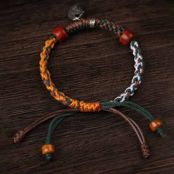 Handmade Tibetan Silver 925 Sterling Silver Zakiram Goddess of Wealth Camel Bone Protection Braided Bracelet - 图片 4
