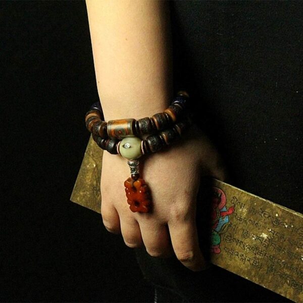 Tibetan Yak Bone Dzi Bead Turquoise Keep Away Evil Spirits Bracelet - 图片 24