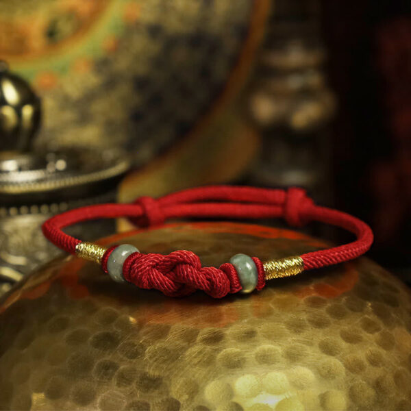 Red String Jade Luck Fortune Knot Braided Couple Bracelet - 图片 8
