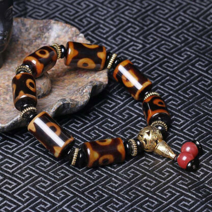 Buddha Stones Tibetan Nine-Eye Dzi Bead Fortune Charm Bracelet - 图片 4