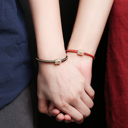 Buddha Stones 999 Gold Hetian White Jade Om Mani Padme Hum Fu Character Luck Braided Bracelet - 图片 14