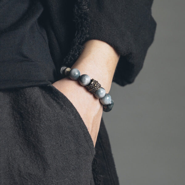 Buddha Stones Eagle's Eye Stone Ebony Wood Copper Confidence Couple Bracelet - 图片 5