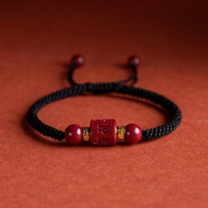 Tibet Cinnabar Om Mani Padme Hum Engraved Blessing Braided Bracelet - 图片 14