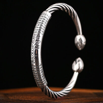 Buddha Stones Tibetan Om Mani Padme Hum Heart Sutra Purity Cuff Bracelet - 图片 10