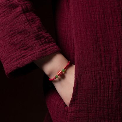 Tibetan Cinnabar Om Mani Padme Hum Engraved Blessing Braided Rope Bracelet - 图片 8